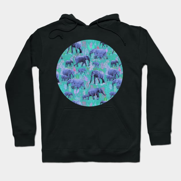 Sweet Elephants in Bright Teal, Pink and Purple Hoodie by micklyn